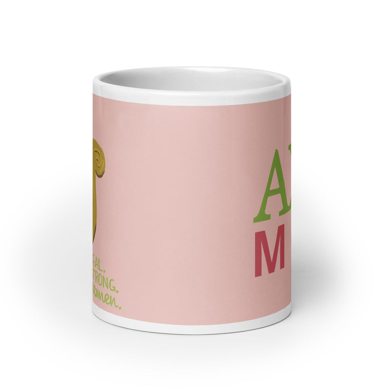 Alpha Chi Mom Pink and Green 20 oz Mug showing design on both sides