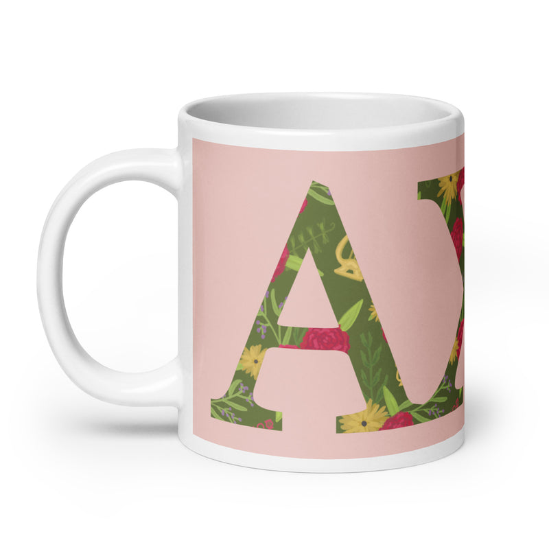 Alpha Chi Omega Greek Letters Pink Mug in 20 oz size