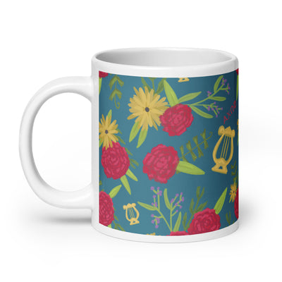 Alpha Chi Omega Floral Print Teal Glossy Mug in 20 oz size