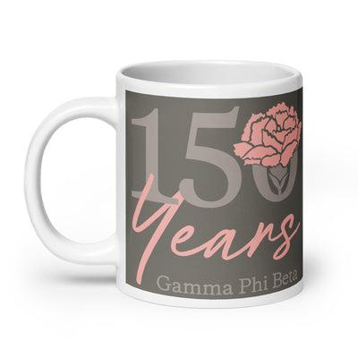 G Phi 150 Year Anniversary Brownstone Mug in 20 oz size with handle on left