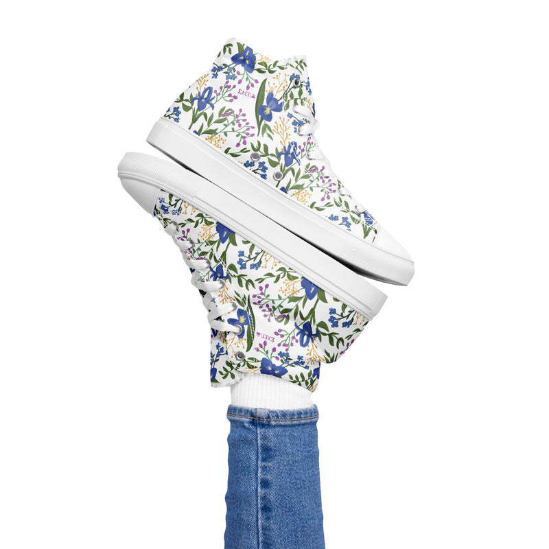 SAEII Blue Iris Floral Print White High Tops in stacked view