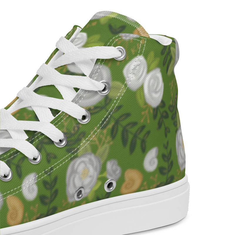 Kappa Delta Rose Floral Print Green High Tops in close up view