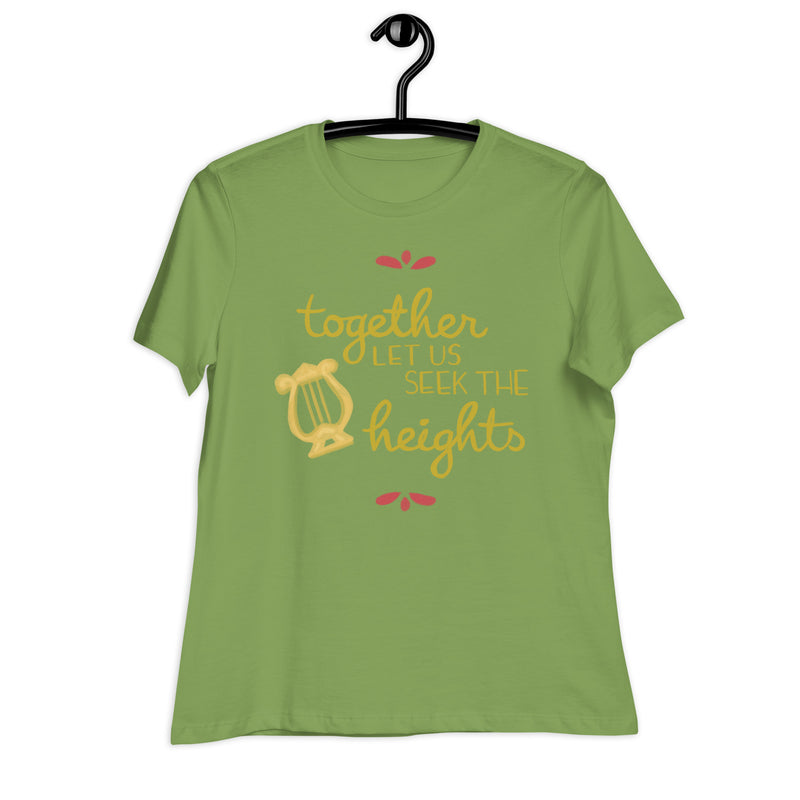 Alpha Chi Omega Heights Relaxed T-Shirt in green on hanger