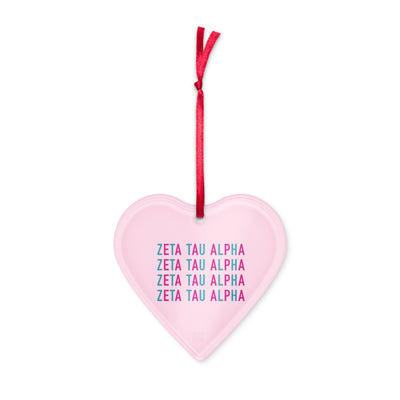 zeta tau alpha heart ornament with red ribbon