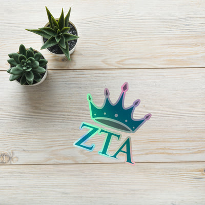 ZTA Crown and Letters Holographic Sticker in lifestyle setting