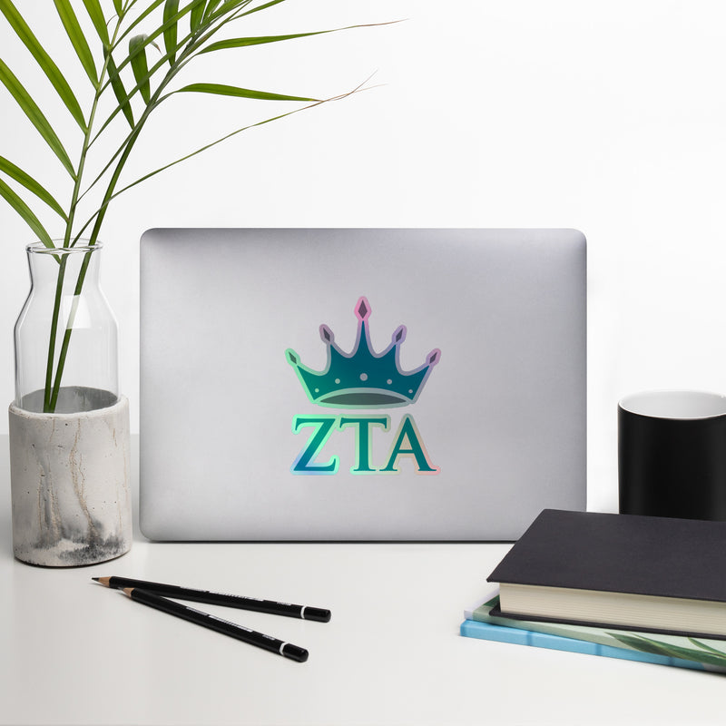 ZTA Crown and Letters Holographic Sticker on computer laptop