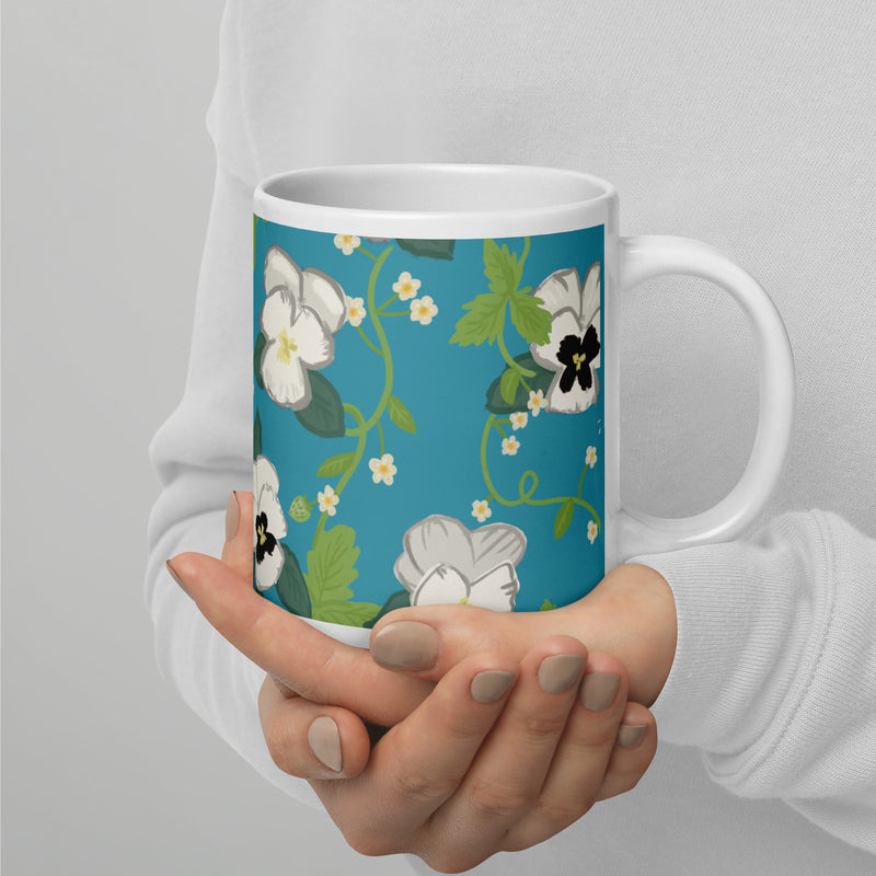 Zeta Tau Alpha Violet Floral Print Sorority Mug in Turquoise shown in 20 oz size in model&