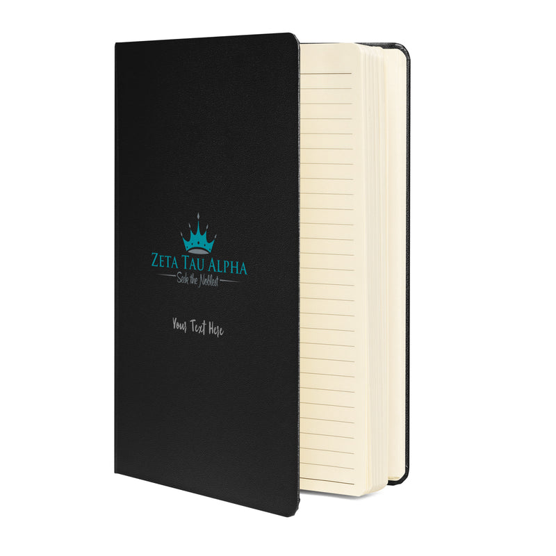 New! Zeta Tau Alpha Logo and Motto  Journal in black showing inside lined pages