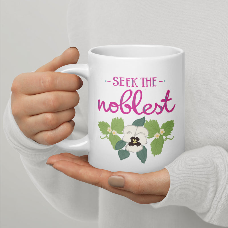 Zeta Tau Alpha Mom Mug in 20 oz size  showing motto design in model&