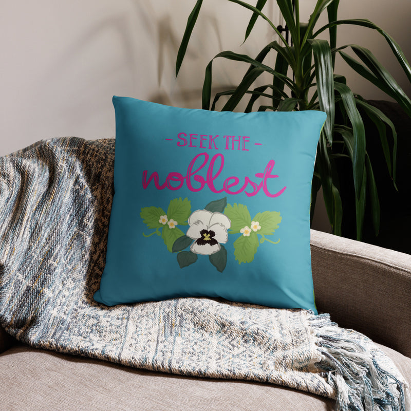 Zeta Tau Alpha Motto Pillow in turquoise in 22" x 12 size shown on couch