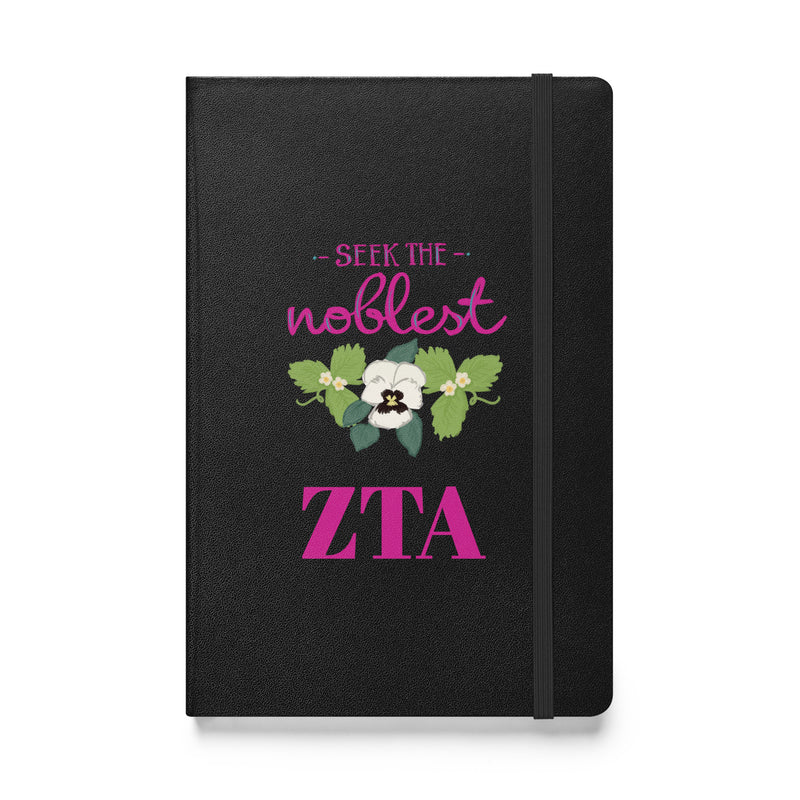 Zeta Seek the Noblest Motto Journal in black shown in full view