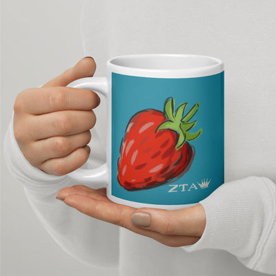 Zeta Tau Alpha Strawberry Mug in turquoise in 20 oz size with handle on left