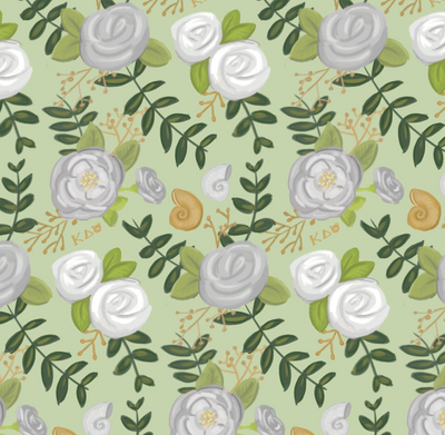 Kappa Delta Floral Print in light green showing hand-drawn details