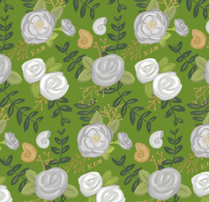 Kappa Delta Rose Floral Print in green showing hand-drawn details