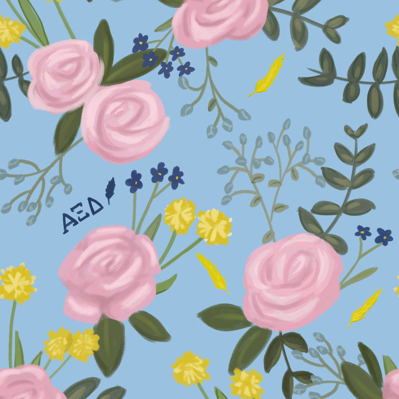 Alpha Xi Delta floral print in detail view