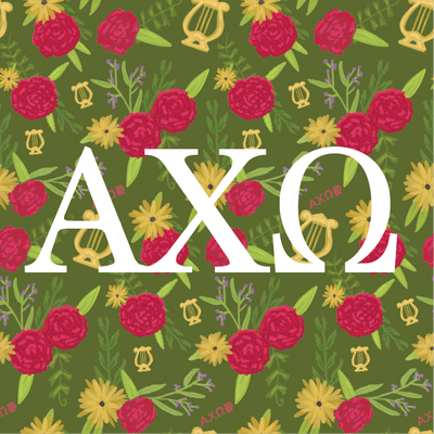 Alpha Chi Omega Sorority Sticker Sheet with Olive green floral print design