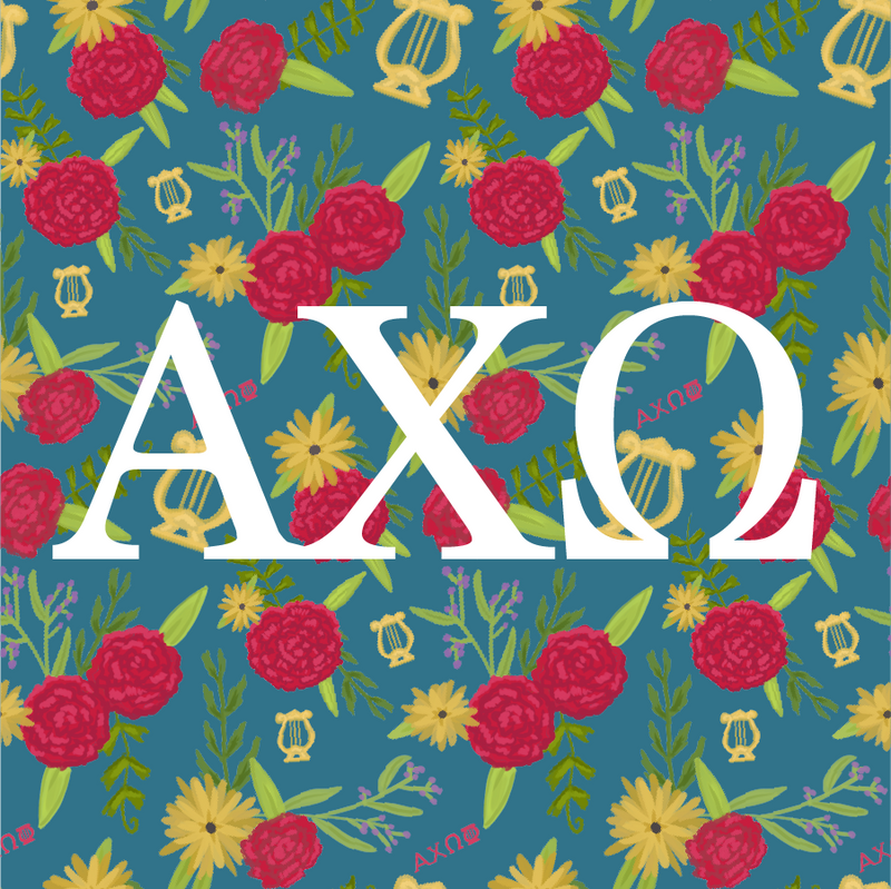 Alpha Chi Omega Sorority Sticker Sheet with Vega teal floral print design