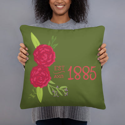 Alpha Chi Omega 1885 Founding Date Pillow in Olive green