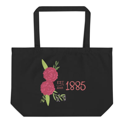 Alpha Chi Omega 1885 Large Organic Cotton Tote Bag in full view in black