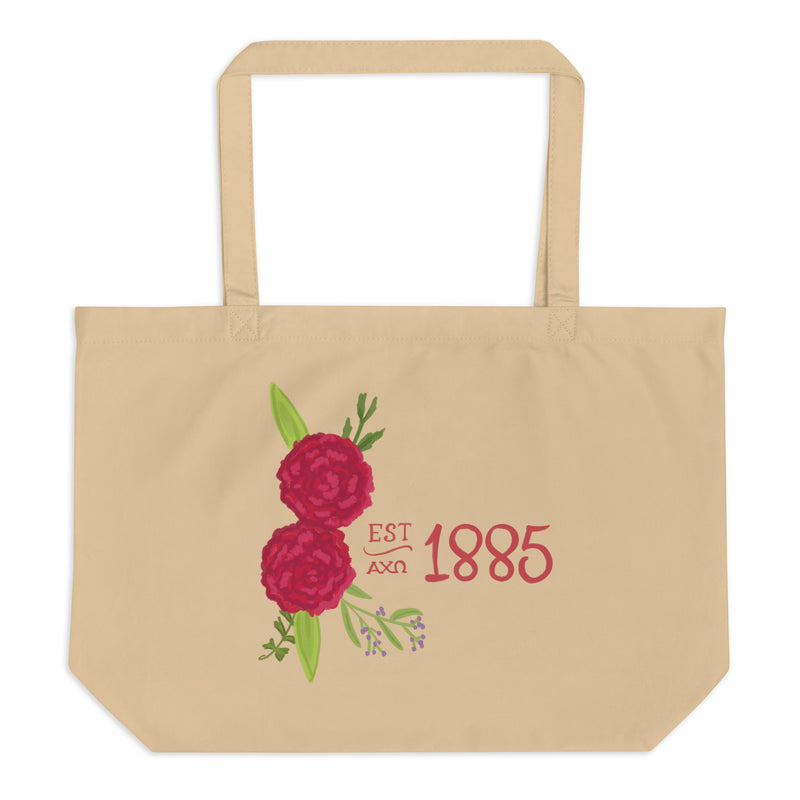 Alpha Chi Omega 1885 Large Organic Cotton Tote Bag in full view in natural oyster