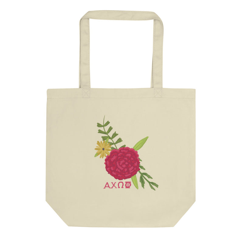 Alpha Chi Omega Eco Tote Bag Red Carnation Design shown in full view