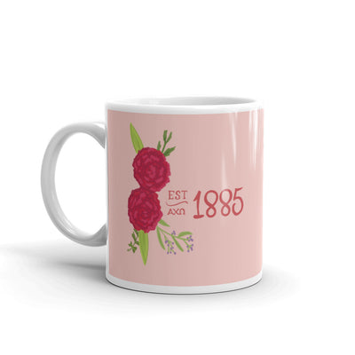 Alpha Chi Omega 1885 Pink Glossy Mug shown in 11 oz size