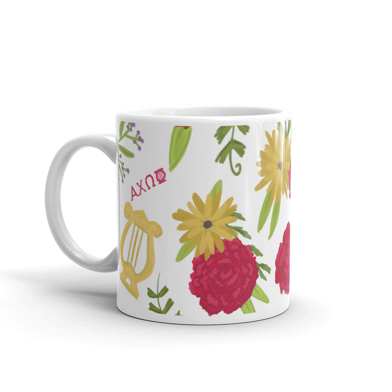 Alpha Chi Omega mug ceramic mug in floral print 11 oz size. 