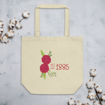 Alpha Chi Omega 1885 Founding Date Eco Tote Bag in natural oyster