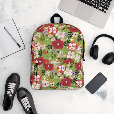 Alpha Chi Omega Modern Floral and Greencastle Backpack shown with office items