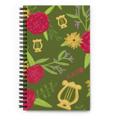 Alpha Chi Omega Red Carnation Print Spiral Notebook shown in full view