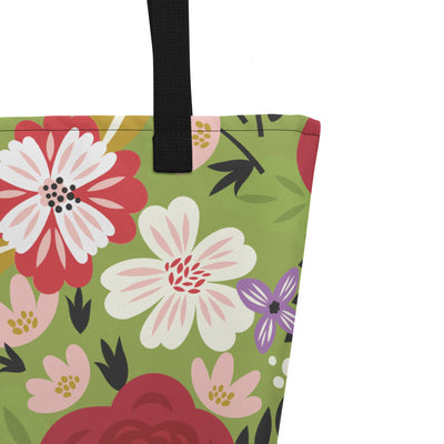 Alpha Chi Omega Modern Floral Greencastle with AXO Monogram Tote Bag shown in close up view