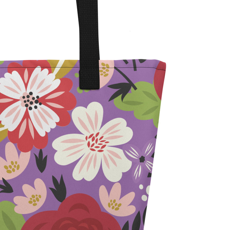 Alpha Chi Omega Modern Floral Iris Tote Bag in detail view