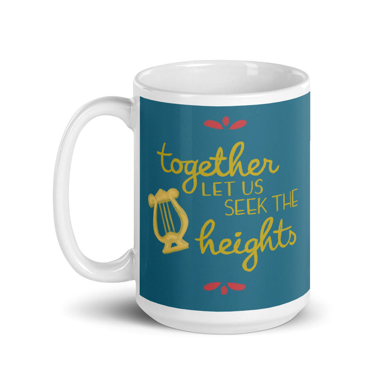 Alpha Chi Omega Together Let Us Seek the Heights Teal Mug shown in 15 oz size