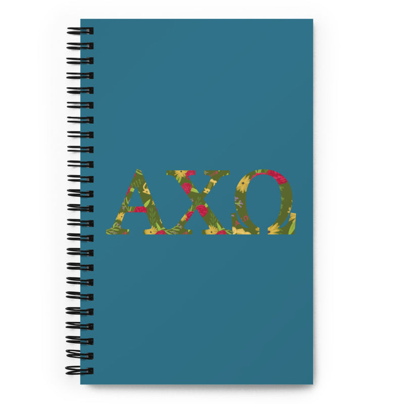 Alpha Chi Omega Greek Letters Spiral Notebook, Teal shown in full view