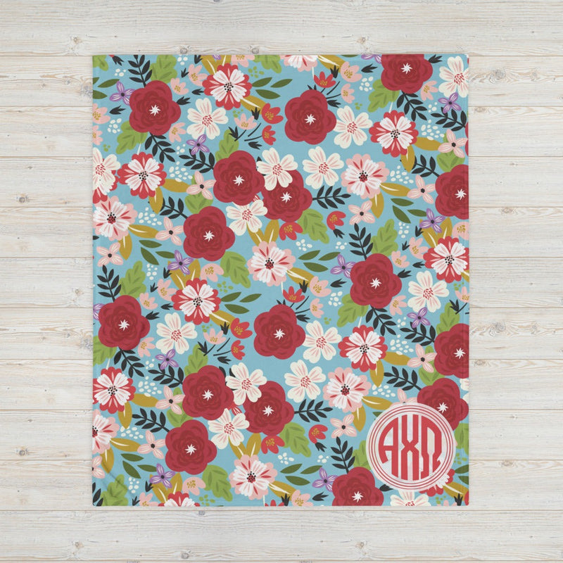 Alpha Chi Omega Modern Flora Olympus Throw Blanket shown in full view