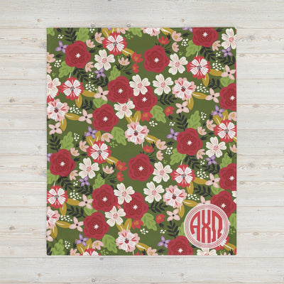 Alpha Chi Omega Modern Floral Print Throw Blanket, Olive shown in full size