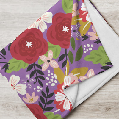 Alpha Chi Omega Modern Floral Print Throw Blanket, Iris Purple