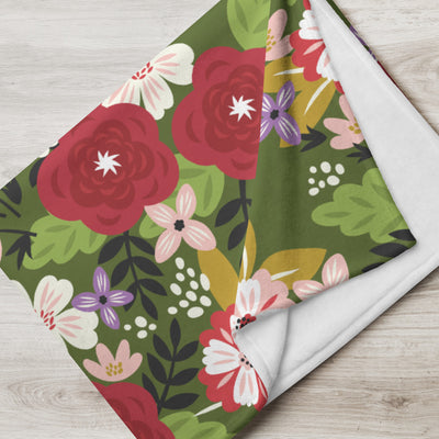 Alpha Chi Omega Modern Floral Print Throw Blanket, Olive shown folded