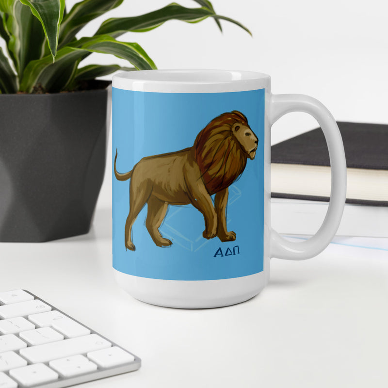 Alpha Delta Pi Alphie The Lion Mug shown in 15 oz size