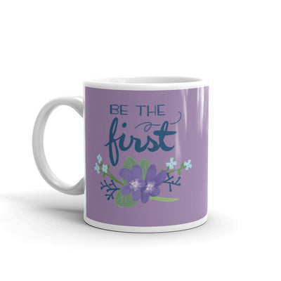 Alpha Delta Pi motto Be The First mug in 11 oz size with woodland violets in purple color.. 