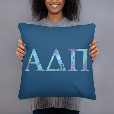 Alpha Delta Pi Greek Letters Pillow filled with artist-created floral print