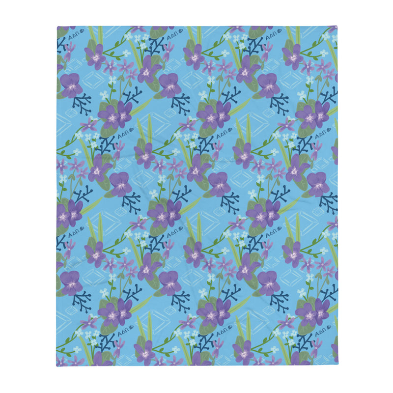 Alpha Delta Pi Violet Floral Print Blanket, Blue shown full size