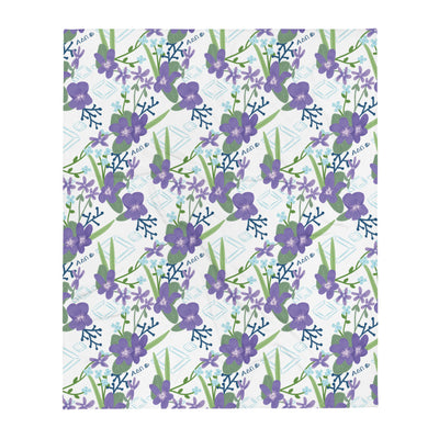 Alpha Delta Pi sorority blanket full view with woodland violet floral pattern. 
