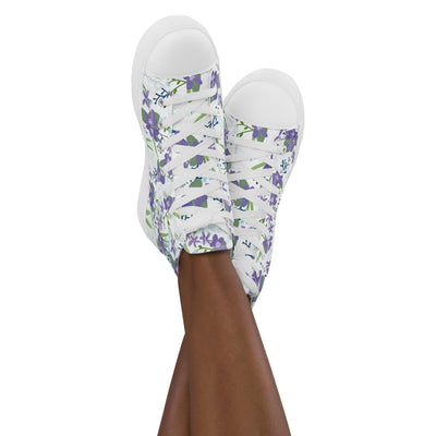 Alpha Delta Pi Floral Print High Tops, White on woman's feet crossed 