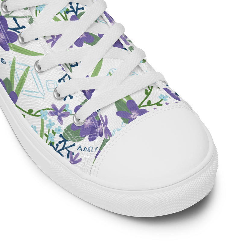 Alpha Delta Pi Floral Print High Tops, White in detail view