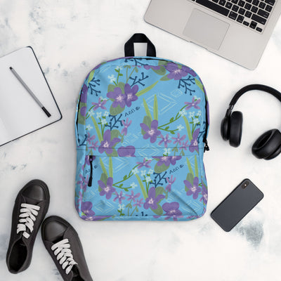 Alpha Delta Pi Floral print backpack featuring violets and diamonds