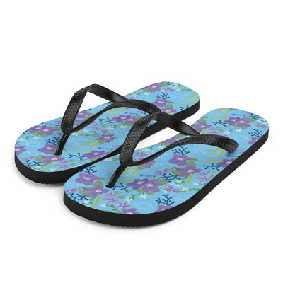 Alpha Delta Pi Violet Floral Print Flip-Flops, Blue in side view