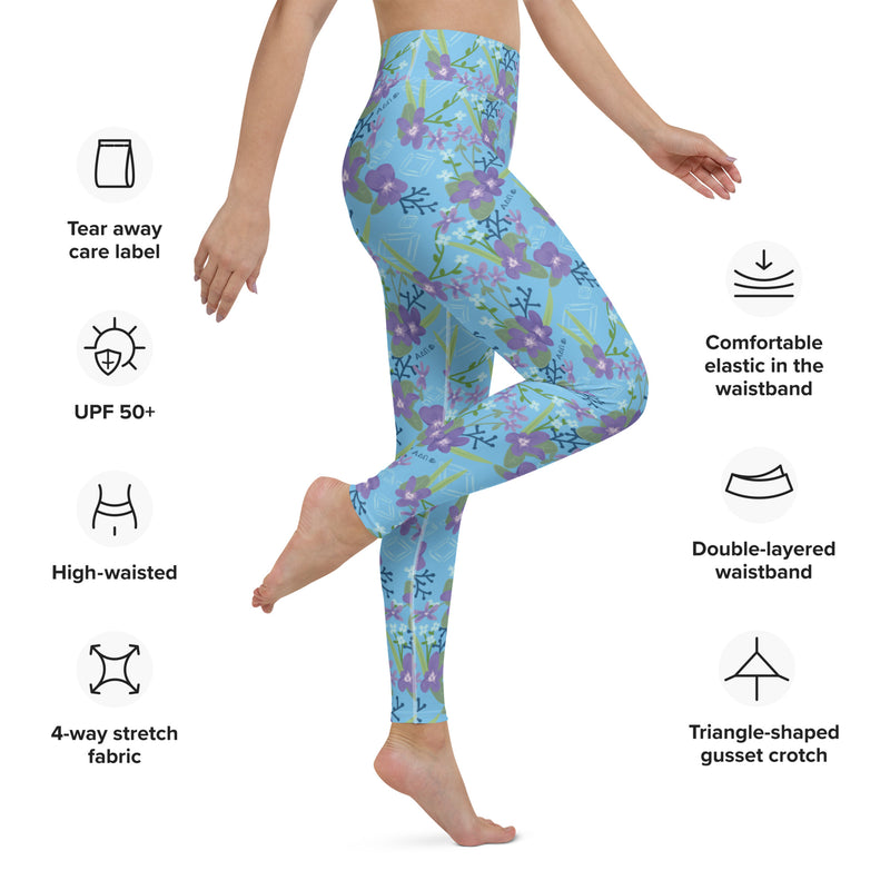Alpha Delta Pi Floral Print Yoga Leggings, Blue showing product details