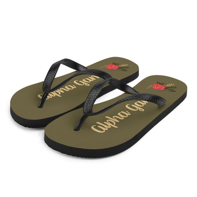 Alpha Gamma Delta Green and Rose Flip-Flops shown in side view