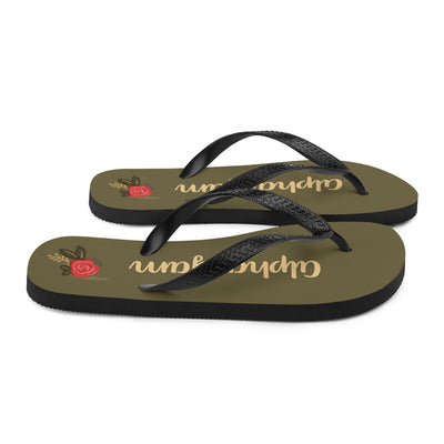 Alpha Gamma Delta Green and Rose Flip-Flops shown in right side view